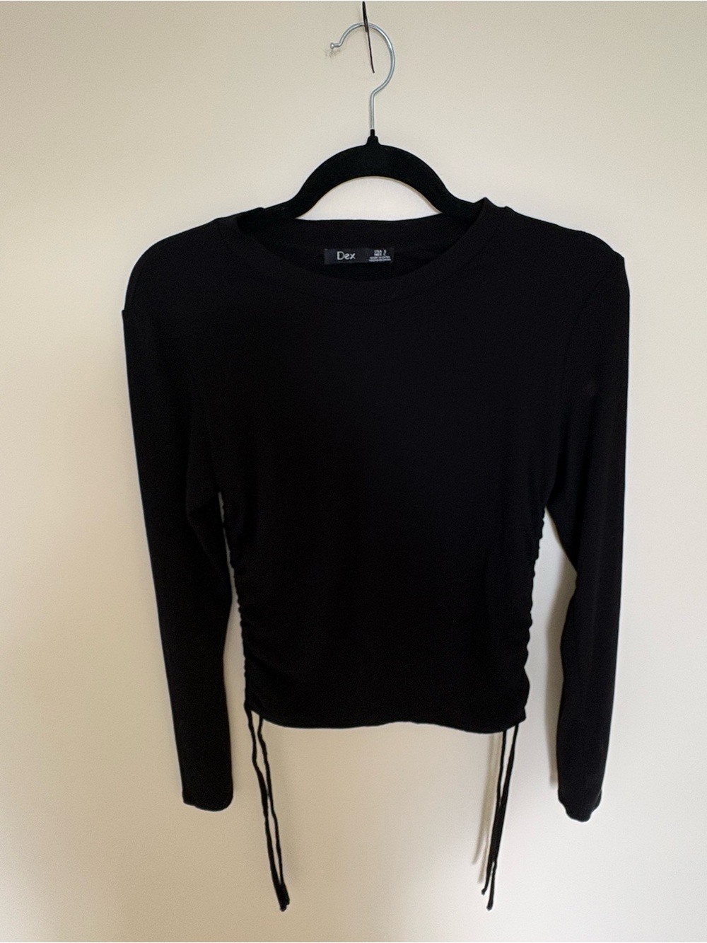 Dex Black Long Sleeve Side-Ruched Crop Top Size S